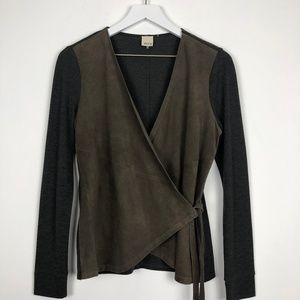 ecru Suede Wrap Cardigan Top
